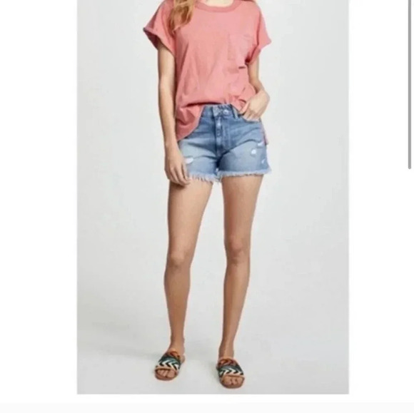 Paige Distressed Daryn Denim Raw Hem High-Rise Shorts(26) - Picture 1 of 10